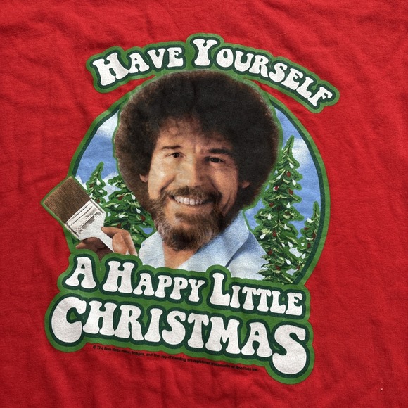 BOB ROSS Happy Little Christmas Graphic T Shirt Red 100% Cotton Size 2XL - Picture 1 of 7